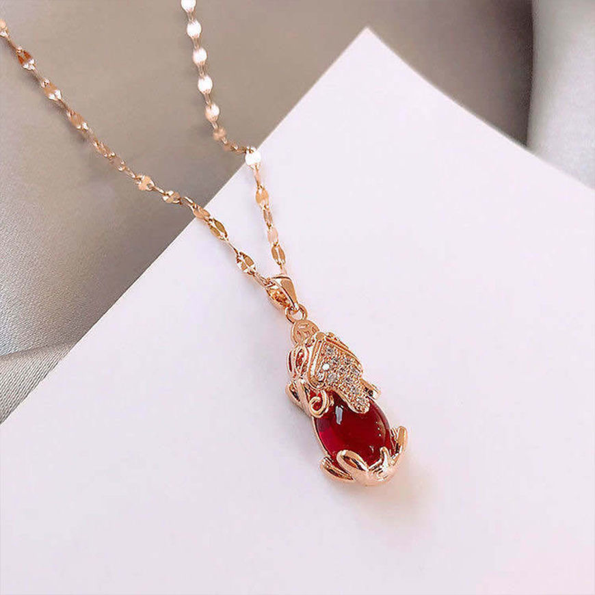 Picture of Gold Rose Red Crystal Stone Necklace