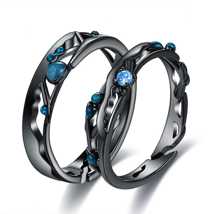 Picture of Pair of rings for husband and wife Australian silver black color