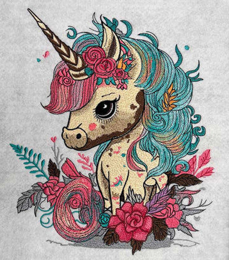 Picture of Charming floral unicorn embroidery design! 