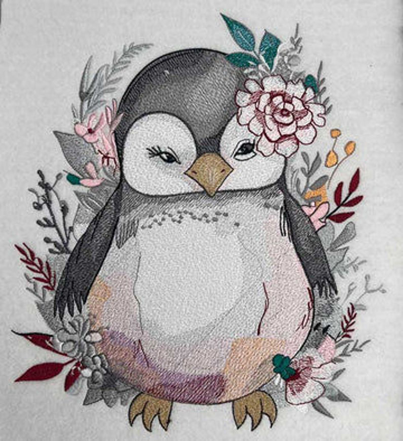 Picture of  Charming penguin flower embroidery