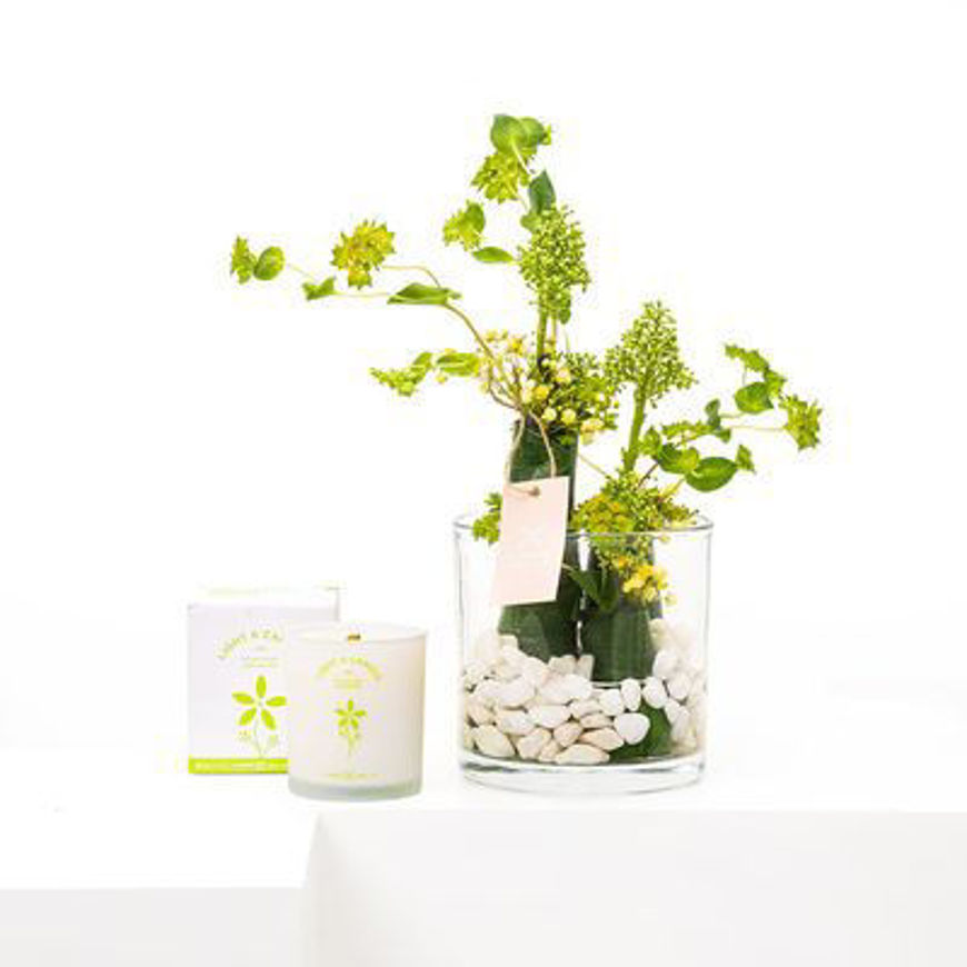 Picture of Floward Orange Flower Whisper Candle | Green Vase