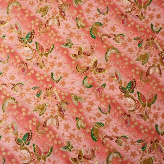 Picture of Pink Japanese fabric with butterflies and cherry 