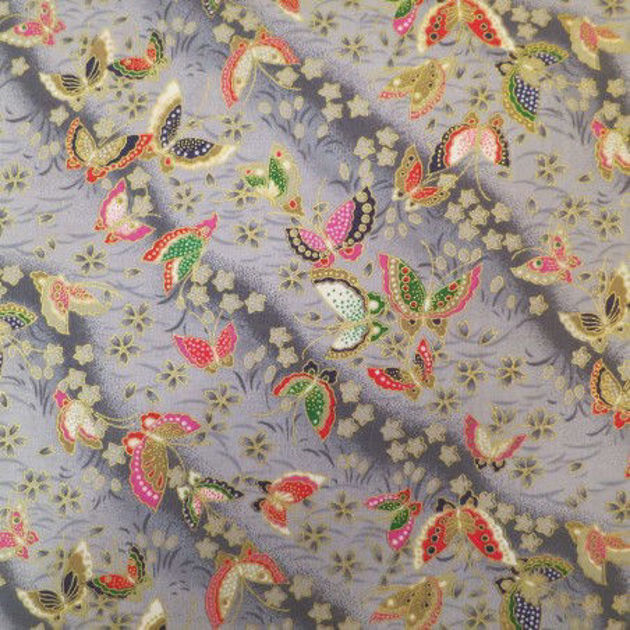 Picture of Tissu japonais gris papillons 