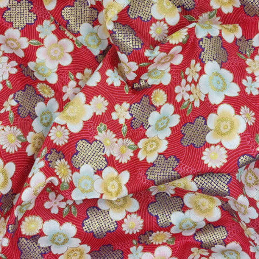 Picture of Red Japanese fabric with cherry