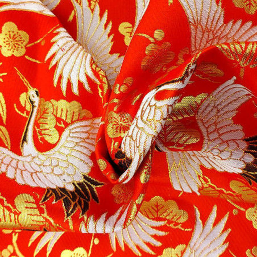 Picture of Japanese brocade (kinran) red with crane