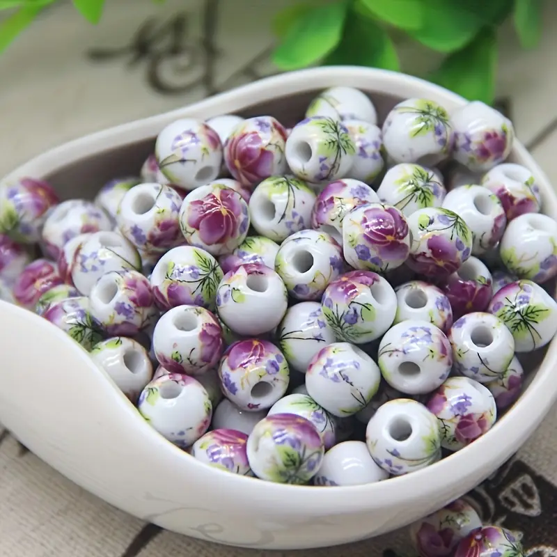 Picture of 50pcs Vintage Peony Ceramic Beads 