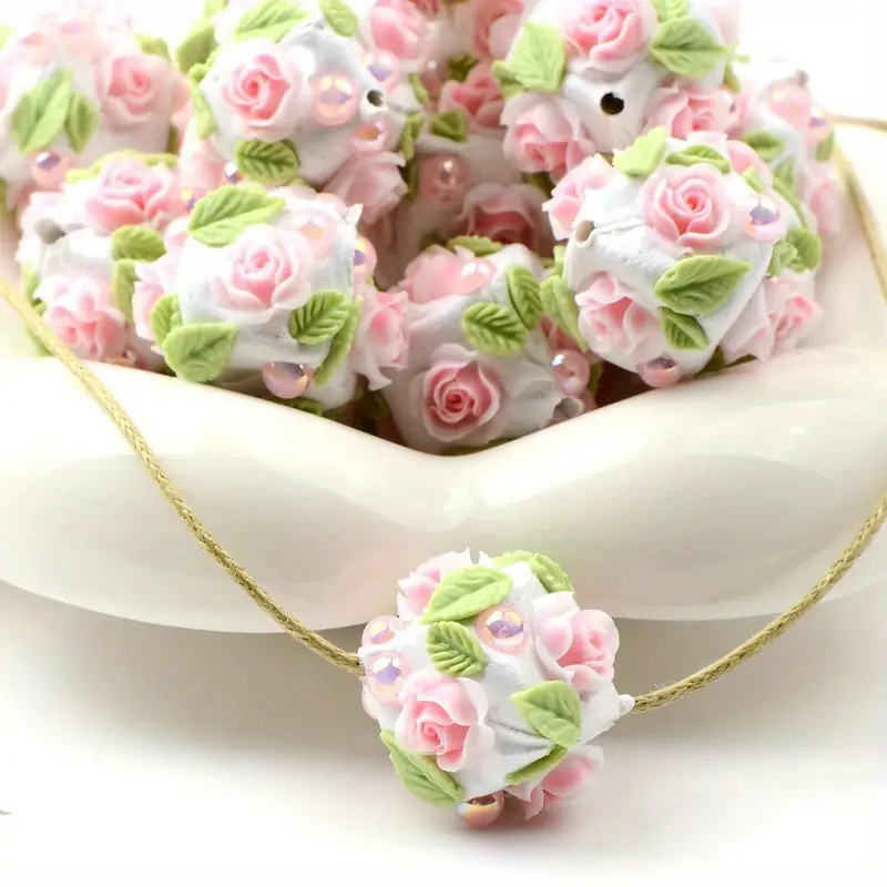 Picture of Pink Rose Flower Balls Round Beads