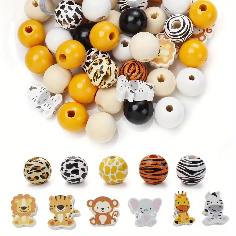 Picture of 100pcs Cartoon Animal Wooden Beads Set